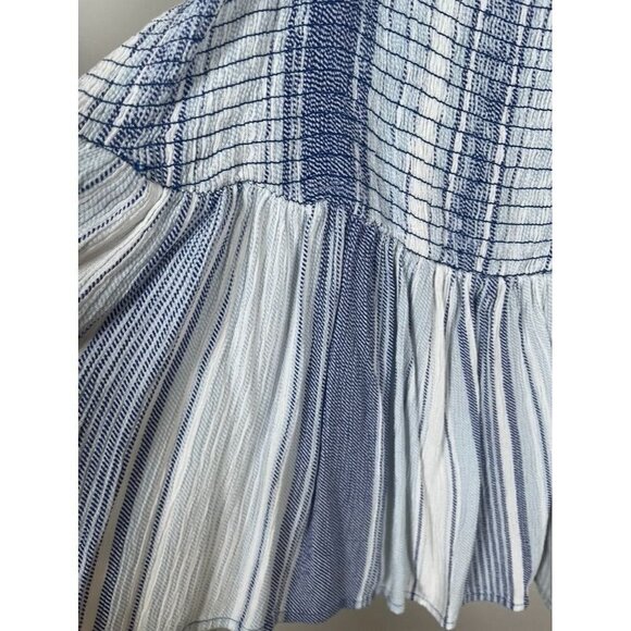 Torrid Top Women 14 Blue Tank White Striped Peplum Retro Boho Western Concert - Picture 4 of 11